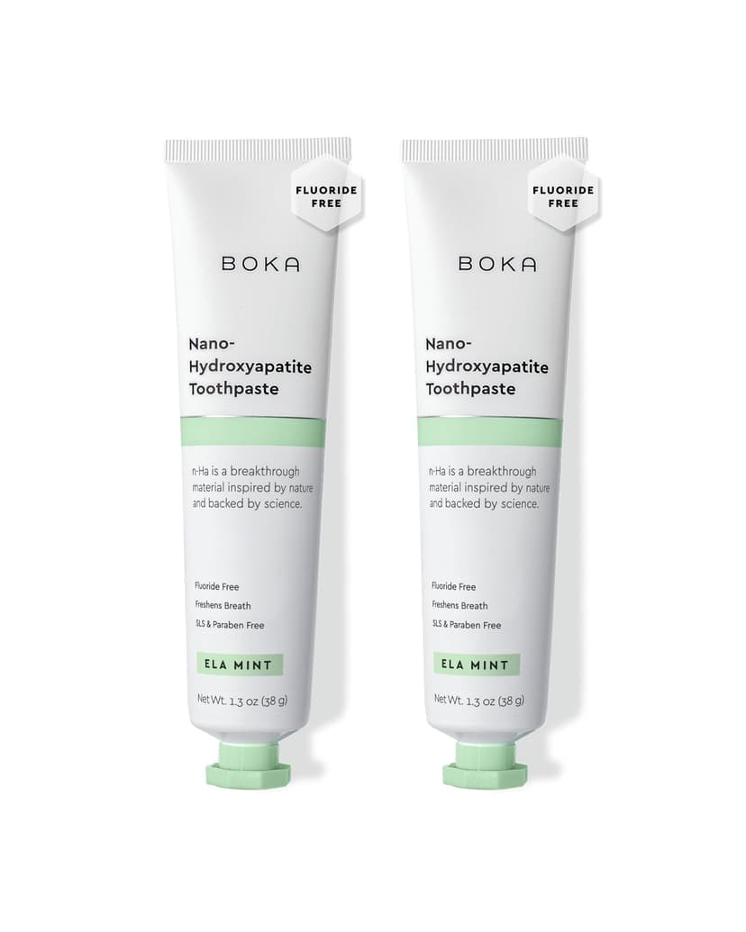 Boka Toothpaste - Fluoride Free Toothpaste, Nano Hydroxyapatite Toothpaste | Appropriate for Sensitive Teeth - Adult Oral Care - Ela Mint - 1.3 Oz, 2PK