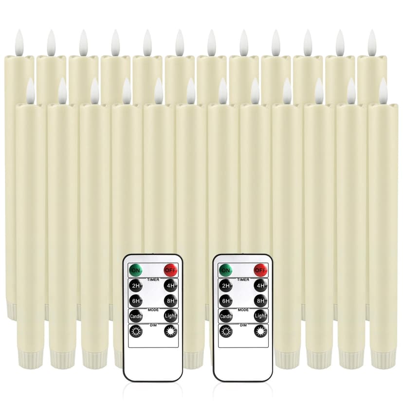 YOROXRG 24 Pack LED Flameless Taper Candles with Timer, Dripless Fake Candlesticks with 3D Flickering Flame, 9.6 Inches White Window Candle for Fireplace Christmas Halloween(Ivory)