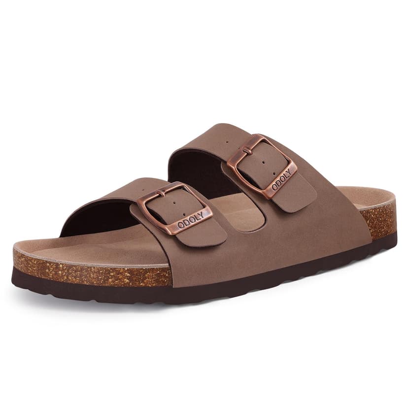 ODOLY Unisex Cork Footbed Slide Sandal, Arch Support Summer Outdoor Sandals with Adjustable Buckle for Women and Men