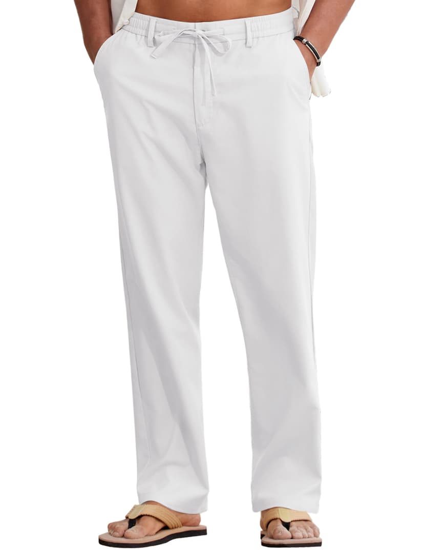 COOFANDY Mens Cotton Linen Pants Casual Drawstring Summer Beach Pants Lightweight Linen Dress Trousers
