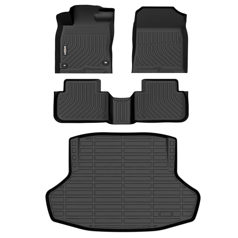 GINOWY-Floor Mats & Cargo Liner for Honda Civic 2022-2025 2026 | Only Sedan Not for Hatchback, All Weather Protect Civic Car Mats Non-Slip Trunk Mat Floor Liners Waterproof Accessories Black