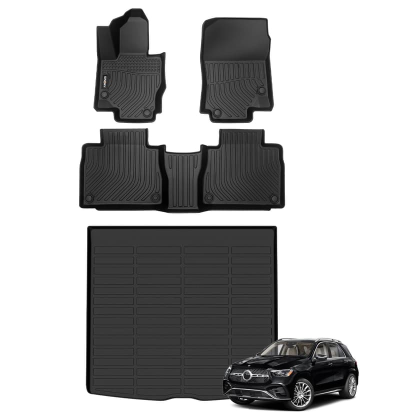GINOWY-Floor Mats & Cargo Liner for 2020-2026 Mercedes Benz GLE 350/450 | No for Coupe/AMG, TPE All Weather Car Mats for Mercedes GLE Accessories, Heavy Duty Floor Liners