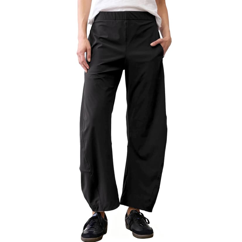 SeeLuNa Women Barrel Travel Pants Elastic Waistband Tapered Leg Baggy Mid Rise Work Trousers Lounge Pant with Pockets