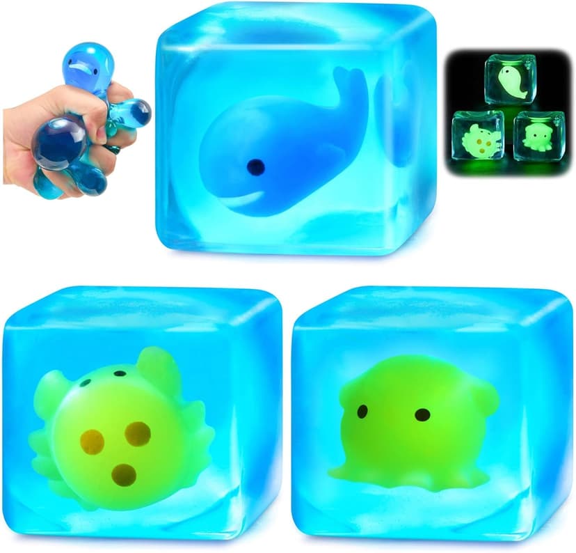 Squishy Fidget Toys Stress Cube - Squeeze Toys Stress Balls for Adults Slow Rising Squishies Glow in The Dark Sugar Sensory Toys for Kids with Autism Stress Relief Fidgets for Classroom Prize Toys