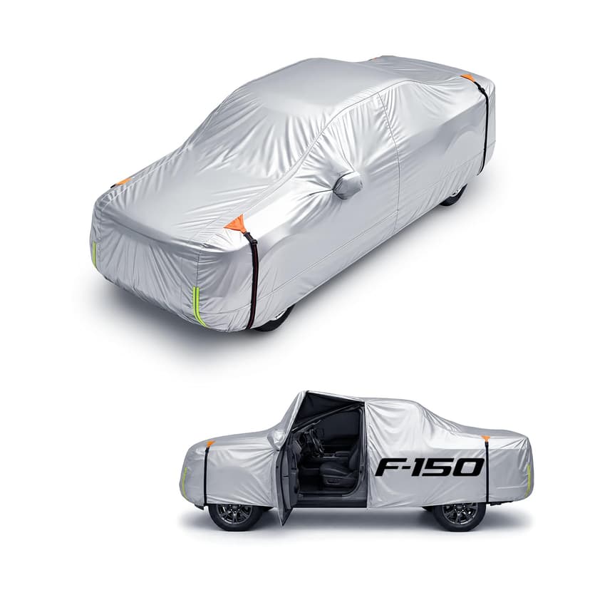 Wigoo Ford F150 F250 F350 SRW Truck Car Cover Accessories 2009-2026, Waterproof All Weather Outdoor Full Pickup Cover, Windproof UV Rain Snow Dust Protection, Door Zipper, Reflective Safety Strips
