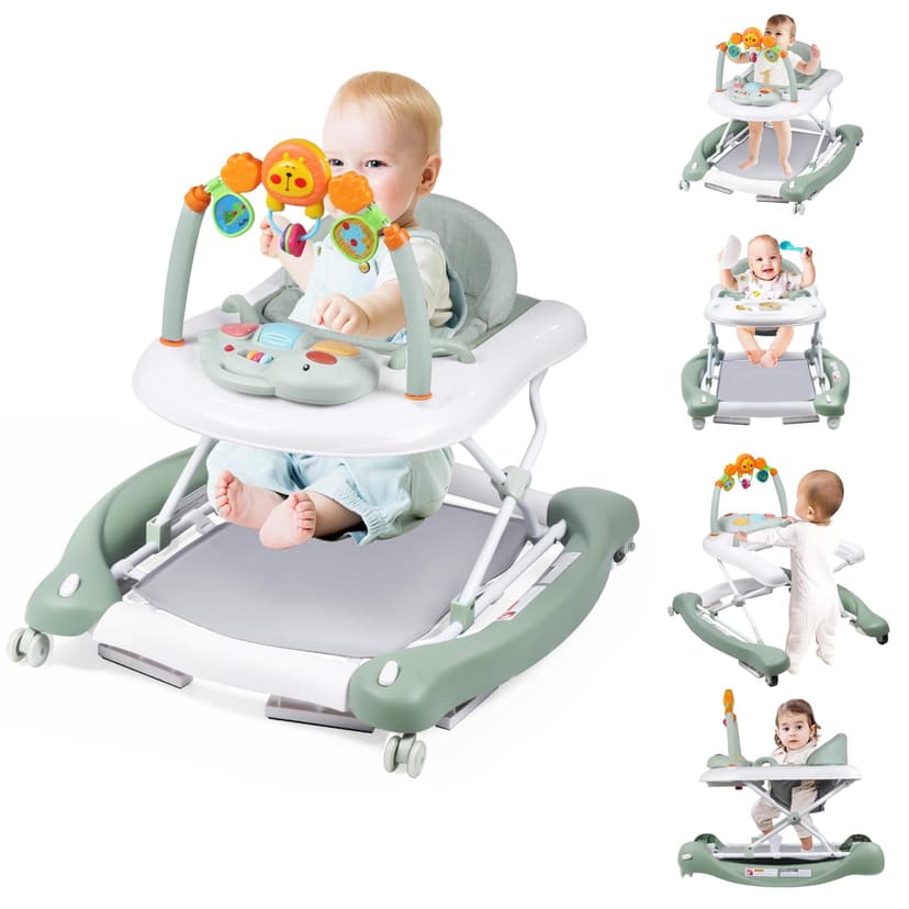 Boyro Baby Baby Walker, 5-in-1 Baby Walkers for Boys and Girls 6-12 Months with Bouncer, Removable Footrest, Feeding Tray & Music, Foldable & Adjustable Activity Walker for 6-18 Months Toddler Infant