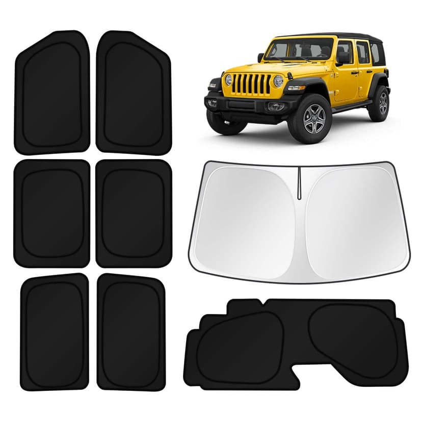 KUST Car Window Shades for 2018-2025 2026 Jeep Wrangler Accessories Windshield Sun Shade Side Rear Window Covers Sunshade Privacy Protection for Camping Blackout UV Block Full Set 8PCS