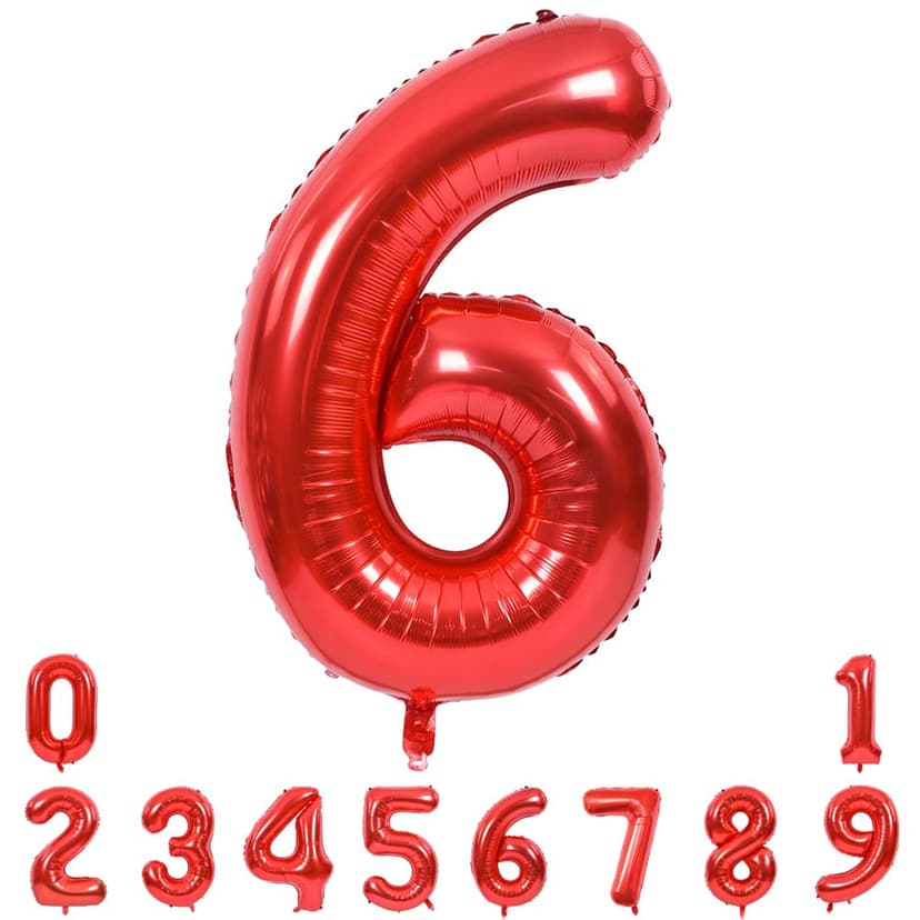 TONIFUL 40 Inch Red Number 6 Balloons Large Foil 6th Birthday Decorations | Red 6 Balloon Number Six for 6th 16th 26th 36th 60th Birthday 6 Year Anniversary, Red Birthday Decor for Men Women Boys Girl