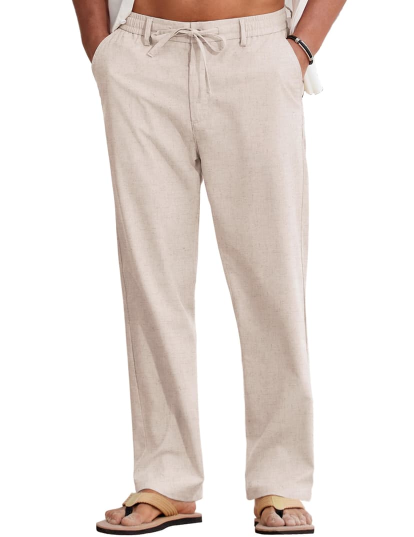 COOFANDY Mens Cotton Linen Pants Casual Drawstring Summer Beach Pants Lightweight Linen Dress Trousers