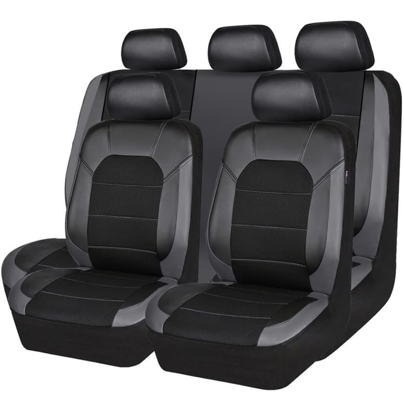 CAR PASS Leather Seat Covers, Automotive Sport Car Seat Cover Super 5mm Composite Sponge Inside, Airbag Compatible Universal Fits Most Cars, SUVs, Trucks and Vans (Full Set,Black & Gray)
