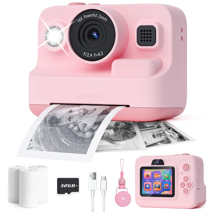 Dylanto Kids Camera Instant Print,1080P Kids Instant Cameras that Print Photos,Christmas Birthday Gifts for Girls Age 3-12,Portable Toy for 3 4 5 6 7 8 9 10 Year Old Girls Boys Pink