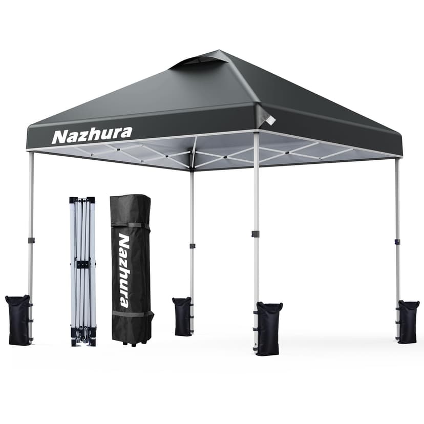 Nazhura 10' x 10' Pop Up Canopy Tent with Sand Weight Bag, Freestanding Sun Shelter for Picnic and Camping, One Person Setup and Height Adjustable (Grey)