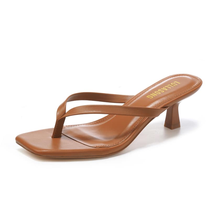 LULLASONG Women's Kitten Heels Sandals Square Open Toe Flip Flop Heels 1.8-2 Inch Heeled Sandals for Women