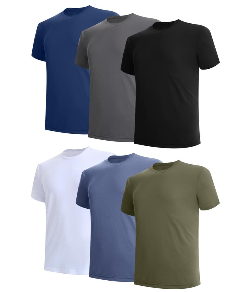 BAMBOO COOL Men's Undershirts Moisture Wicking Crewneck T Shirts, Breathable Stretch Soft Tees for Men, 6 Pack