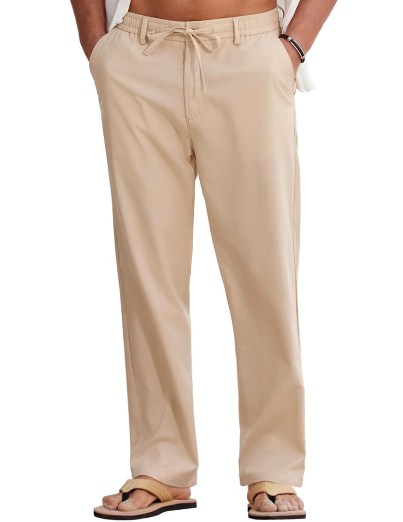 COOFANDY Mens Cotton Linen Pants Casual Drawstring Summer Beach Pants Lightweight Linen Dress Trousers