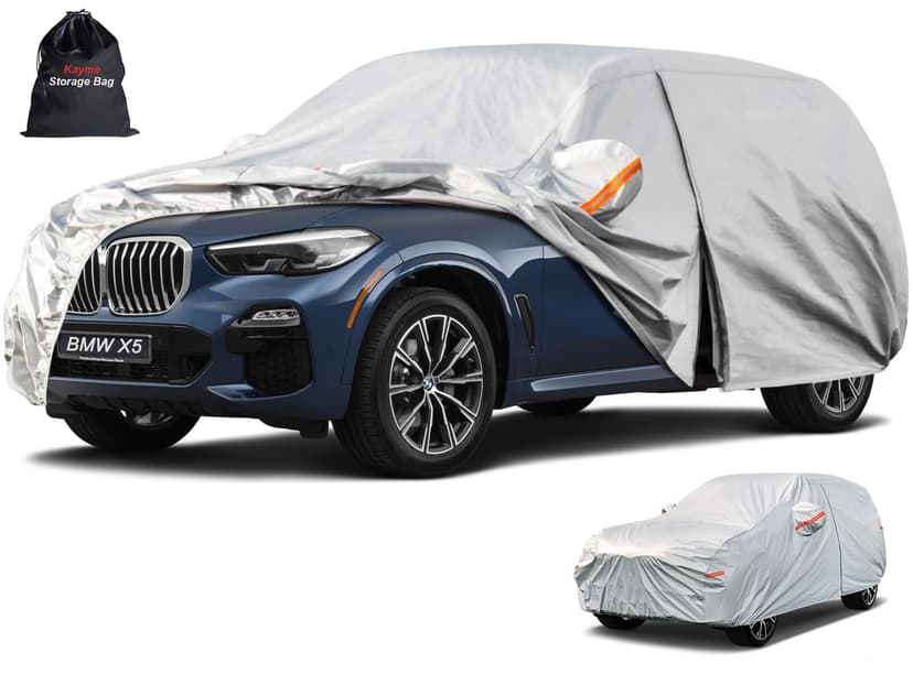 Kayme 6 Layers SUV Car Cover Custom Fit for BMW X5 (2007-2025) Waterproof All Weather for Automobiles, Outdoor Full Cover Rain Sun UV Protection.Silver