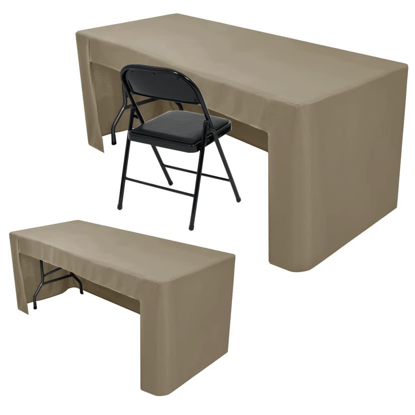 Taupe Tablecloths For 6 Ft Rectangle Table With Open Back For Vendor 2 Pcs | 3-Sided Fitted Tablecloth, Washable Fabric Trade Show Table Cover, Fits Craft Show, Display, Parties, Outdoor Pop-up Shop