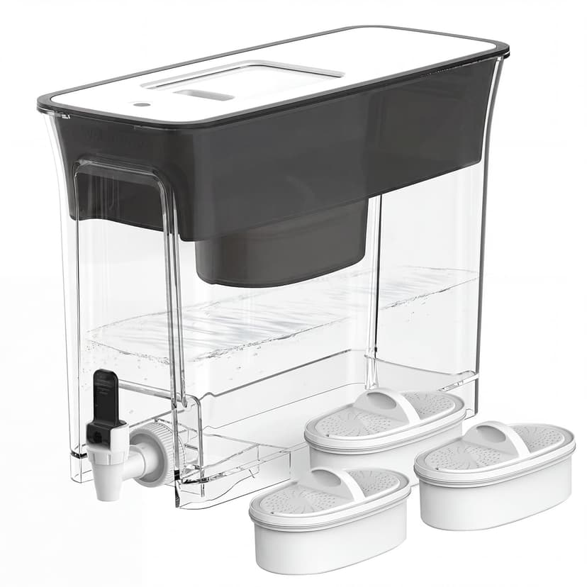 Waterdrop WFD-40L Water Filter Dispenser with 3 Filters, 35-Cup Slim Water Filter Pitcher, Large Capacity, 200-Gallon Long-Life, Reduces Chlorine, PFOA/PFOS and More, BPA Free, Black