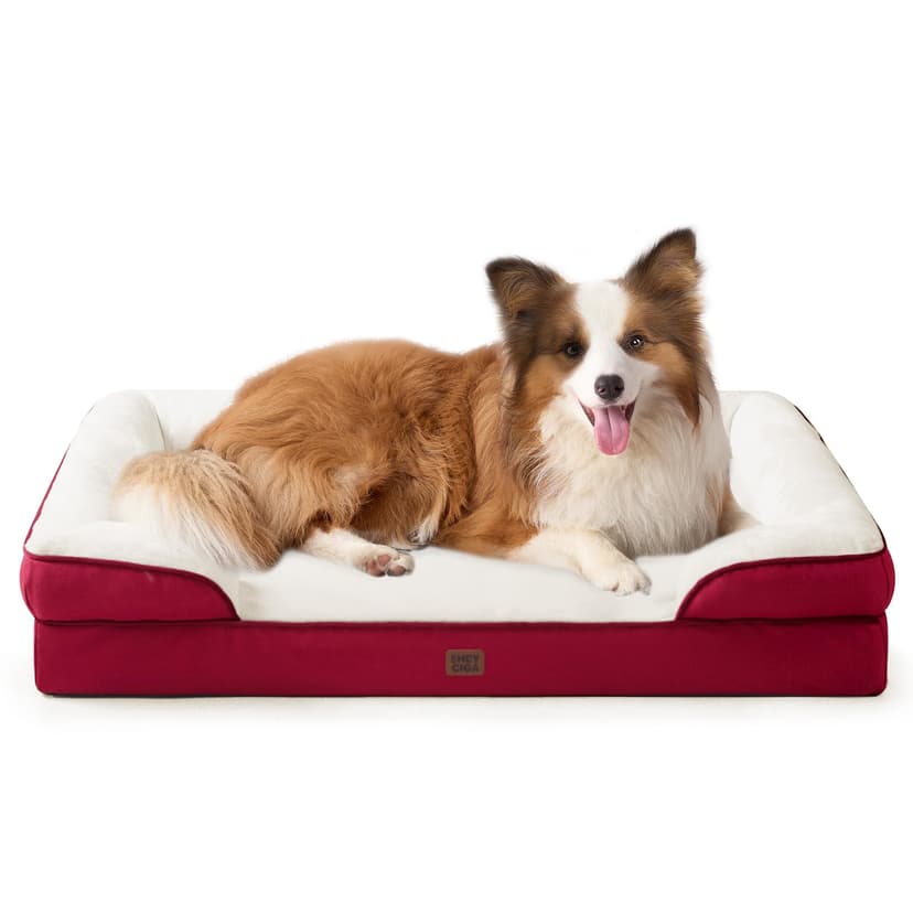EHEYCIGA Orthopedic Extra Large Dog Bed, Waterproof Washable XL Pet Bed 44" | Non-Slip Bottom and Egg-Crate Memory Foam Big Dog Couch Bed with Washable Removable Cover, Red, 44Inch
