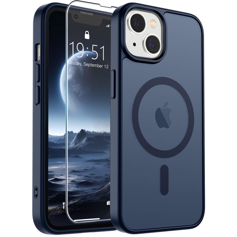 SUPFINE Magnetic for iPhone 13 Case/iPhone 14 Case with Screen Protector (Compatible with MagSafe)(Military Grade Drop Protection) Translucent Matte Phone Cover,Dark Blue