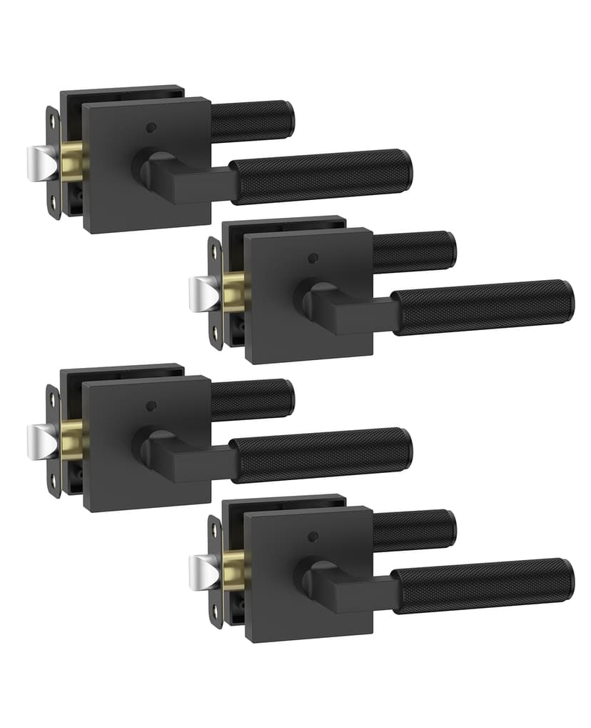 Asidrama 4 Pack Black Privacy Door Handles, Door Lever with Door Knobs Indoor for Bedroom or Bathroom, Heavy Duty Door Handles Interior with Locks for Left Right Sided Doors