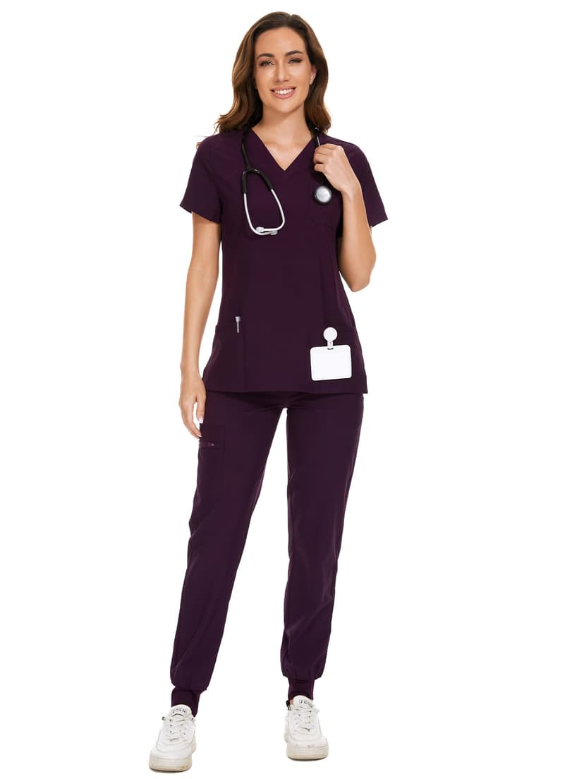 COZYFIT Scrubs for Women Set - Stretch V-Neck Scrub Top & Jogger Pant with 8 Pockets COZY SCRUBS