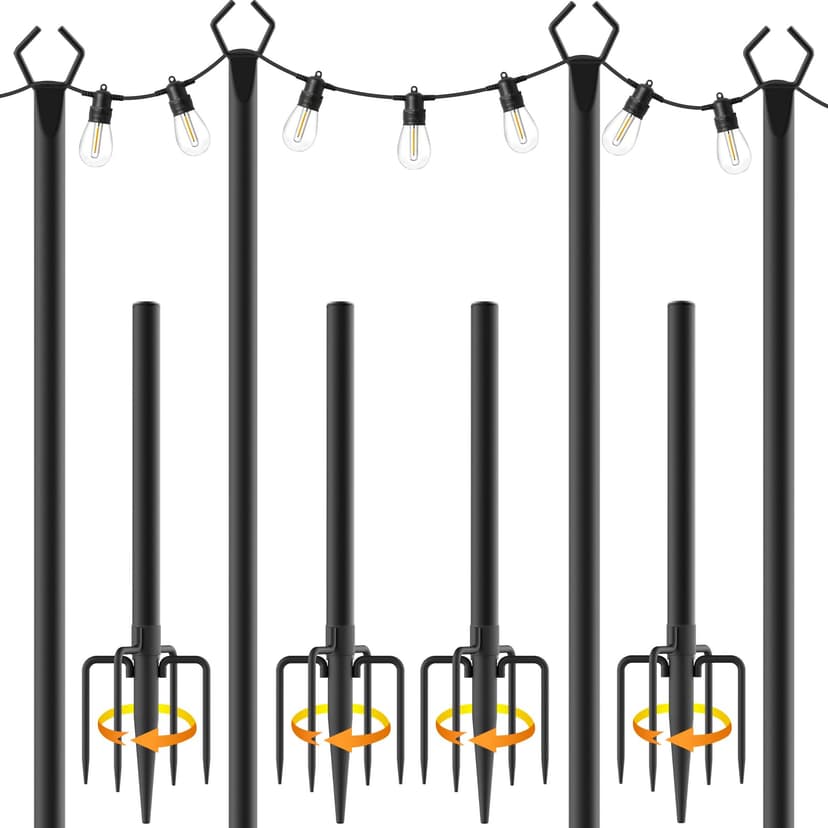 AILBTON 10Ft String Light Poles 4 Pack,Light Poles for Outside Lights,Outdoor with Fence Brackets Hanging Lights,Metal Stand Deck Patio Backyard