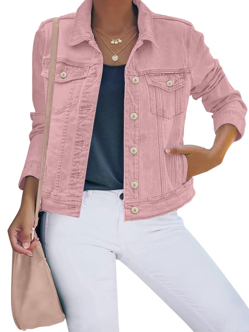 luvamia Women's Basic Button Down Stretch Fitted Long Sleeves Denim Jean Jacket