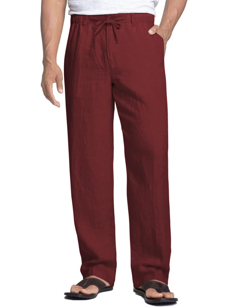 COOFANDY Men's Linen Pants Casual Lightweight Drawstring Beach Summer Pant | Linen Blend, Elastic Waistband, Loose Fit, Straight Leg, Summer Beach, Vacation, Linen Dress Trousers