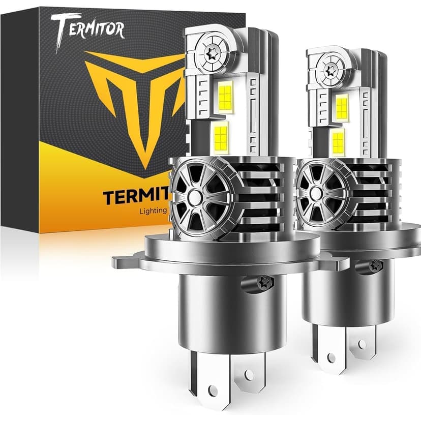 Termitor Latest H4/9003/HB2 Light Bulbs, 50,000LM Brightness, 6500K White Super Bright, 1:1 Halogen Size, 6500 Cool White H4 Fog Lights, No Adapter Required, Easy Install, Non-Polarity, Pack of 2