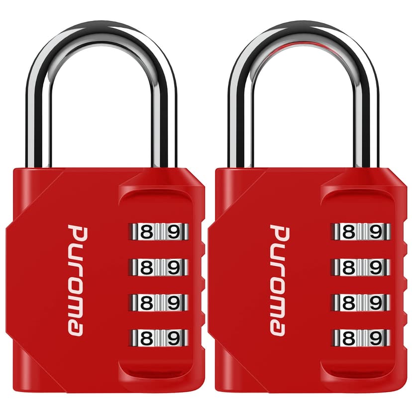 Puroma 2 Pack Combination Lock Locker 4 Digits Combo Padlock Gym Red | For School Gate Fence Toolbox Hasp Storage, Outdoor, Resettable, Weatherproof, Side Window, Crack Cut Resist, Hardened Steel