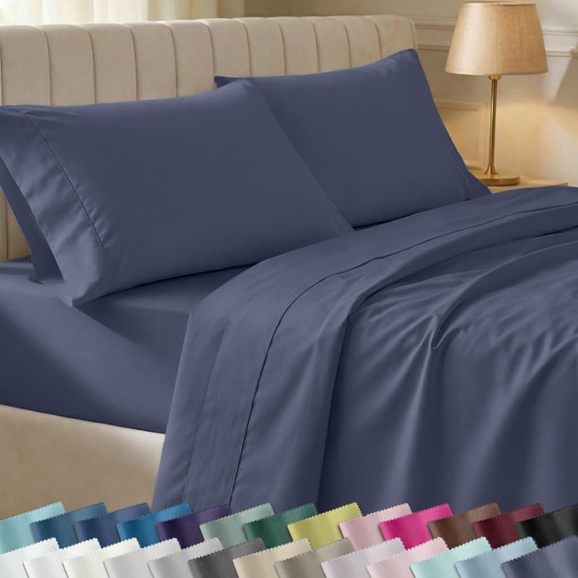 California Design Den Soft 100% Cotton Full Size Bed Sheets Set, 400 TC Good Housekeeping Award Winner, Smooth Sateen Finish with Deep Pockets, Cozy and Durable Full Bedding Set - Indigo Dusty Blue