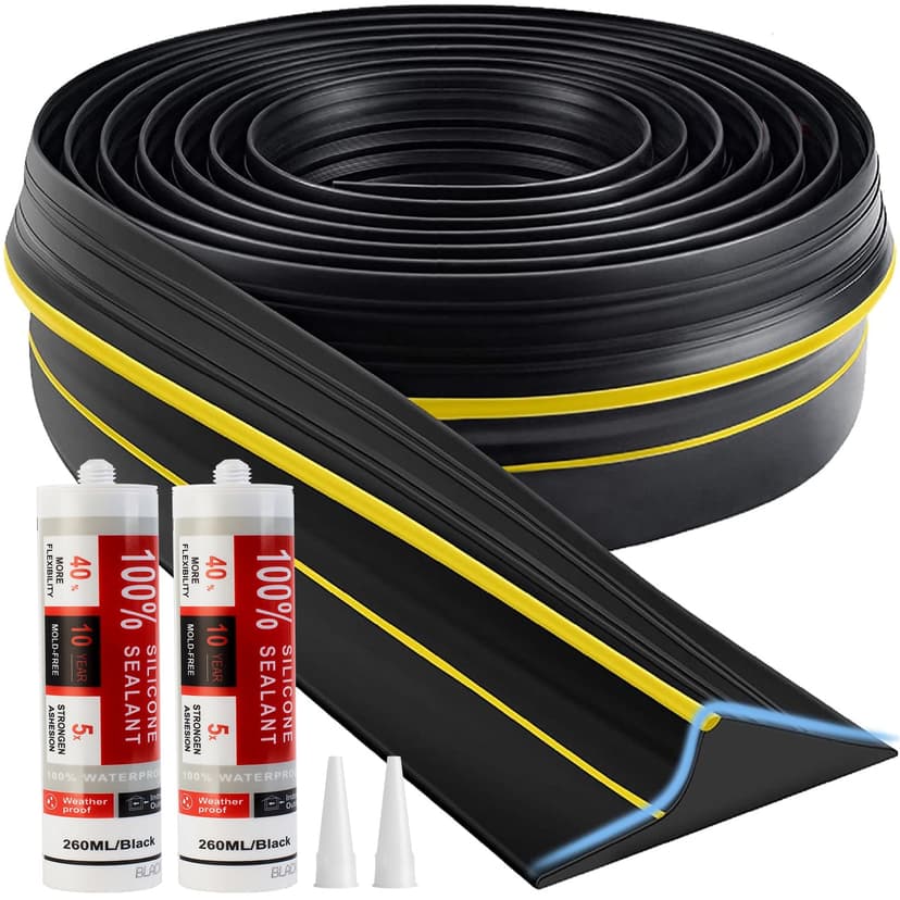 Jin&Bao Universal Garage Door Threshold Seal Strip 20FT Kit, Bottom Waterproof Rubber Weather Stripping Replacement(Yellow, 2 Adhesive)