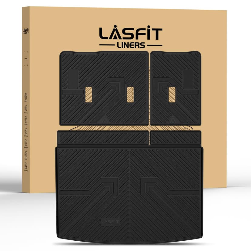 LASFIT Trunk Mat with 3rd Row Backrest Mat 2021-2026 for Chevrolet Chevy Suburban/GMC Yukon XL (Only Yukon XL, Not Fit Yukon)/Cadillac Escalade ESV (Only Escalade ESV, Not Fit Escalade)