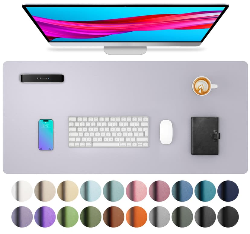 Aothia Large PU Leather Desk Pad Protector - Non-Slip Mouse Pad & Writing Mat for Office/Home, Waterproof, Easy to Clean (23.6" x 13.7", Smoky Lavender)