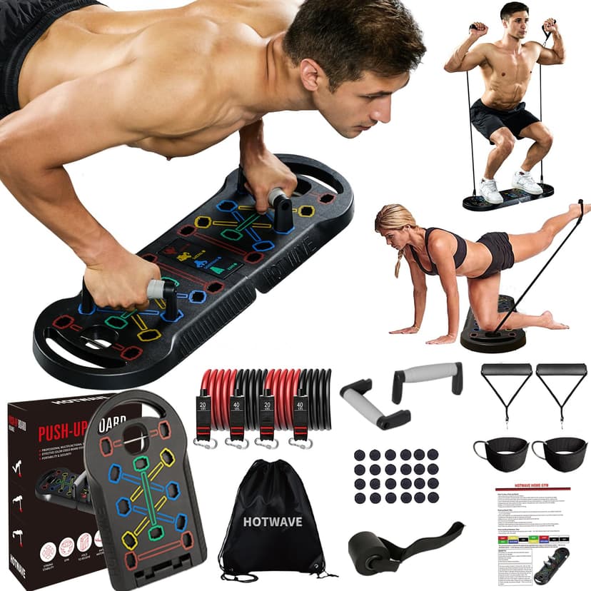 HOTWAVE Push Up Board, Portable PushUp Board, Foldable 20 in 1 Push Up Bar | Multifunctional Pushup Handles for Floor, Professional Strength Training Equipment for Men and Women, Home Gym