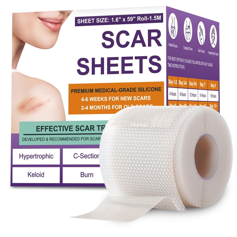 Silicone Scar Sheets, Medical Grade Silicone Scar Tape for Old & New Scars | Scar Tape for Surgical, Hypertrophic, Keloid, C-Section, Burn Scars, Reusable Professional Scars Removal (1.6"X59" Roll-1.5