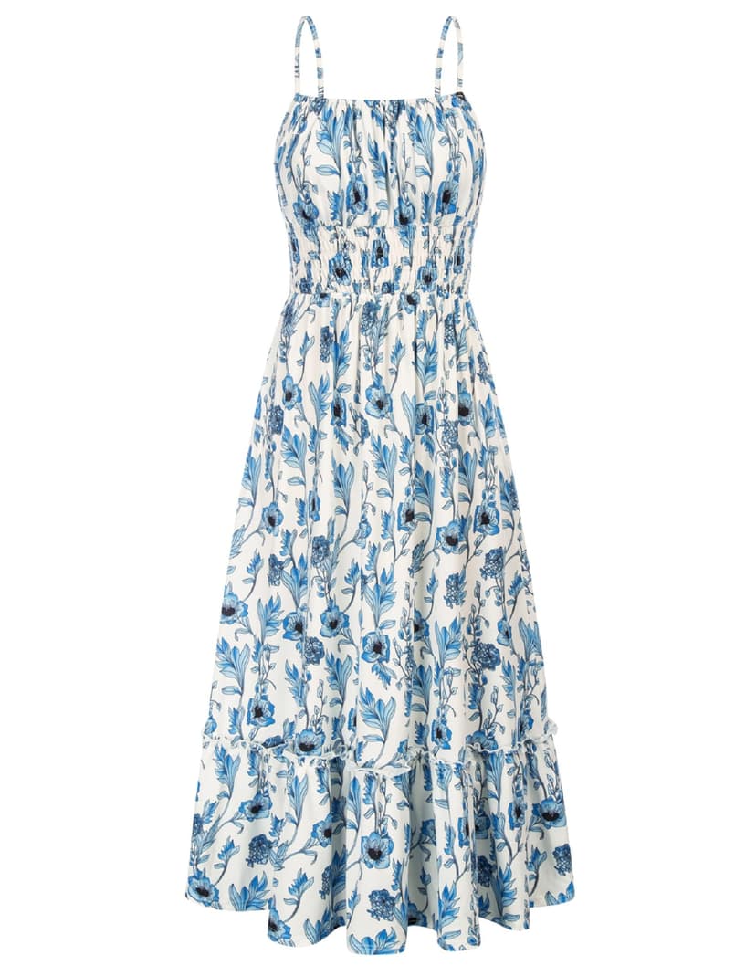 GRACE KARIN Summer Dresses for Women 2026 Vacation,Smocked Floral Maxi Dress,Boho Beach Sundress with Pocket Fashion Clothing