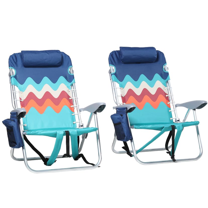 GREEN PARTY Backpack Beach Chairs 2 Pack Aluminum Lightweight Folding Reclining Beach Chairs, 4 Positions Classic Lay Flat, Cooler Bag, and Armrest for Outdoor Camping Lawn, Support 250LBS