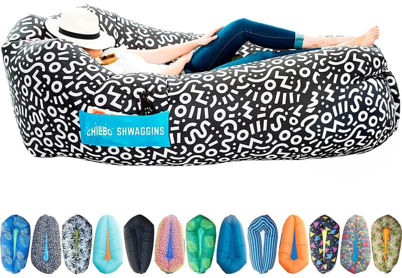 Chillbo Inflatable Couch – Unique Designs - No-Pump Setup, Ripstop Polyester, Stability Pegs, Fun Prints - Portable Air Inflatable Lounger for Beach, Camping, Festivals, and Tailgating