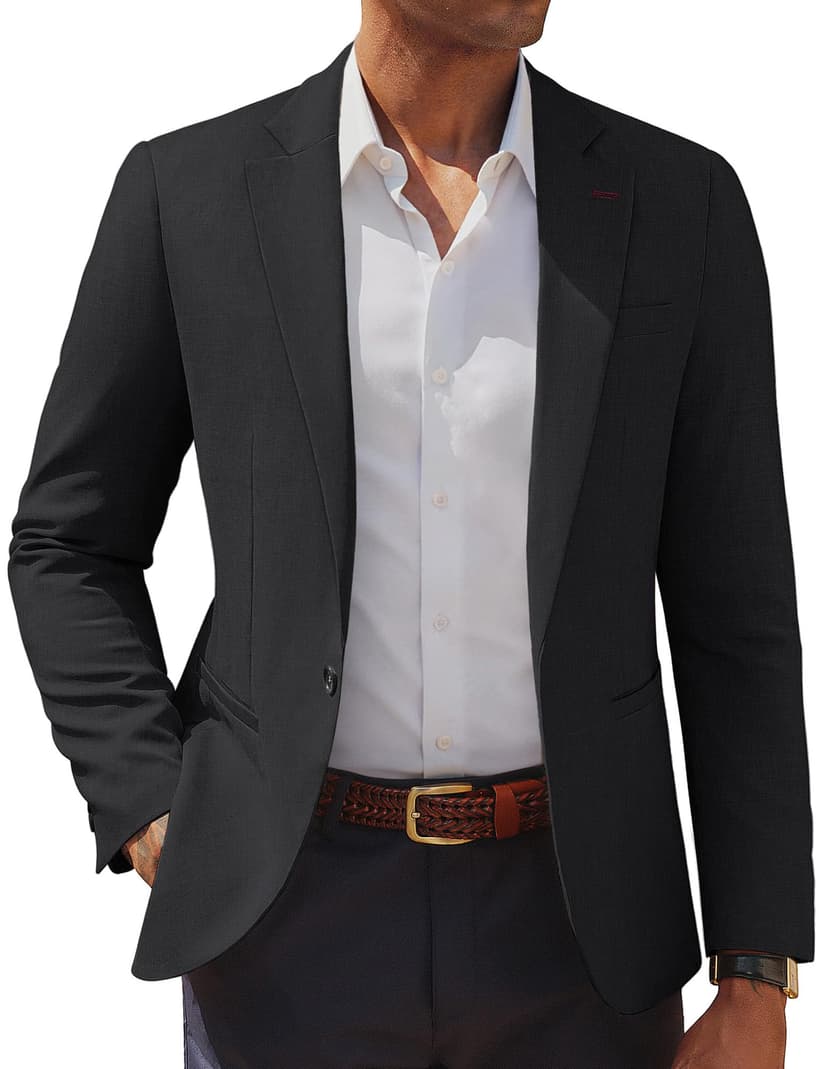 PJ PAUL JONES Men's Casual Blazer One Button Lightweight Sport Coats Solid Notched Lapel Suit Jackets
