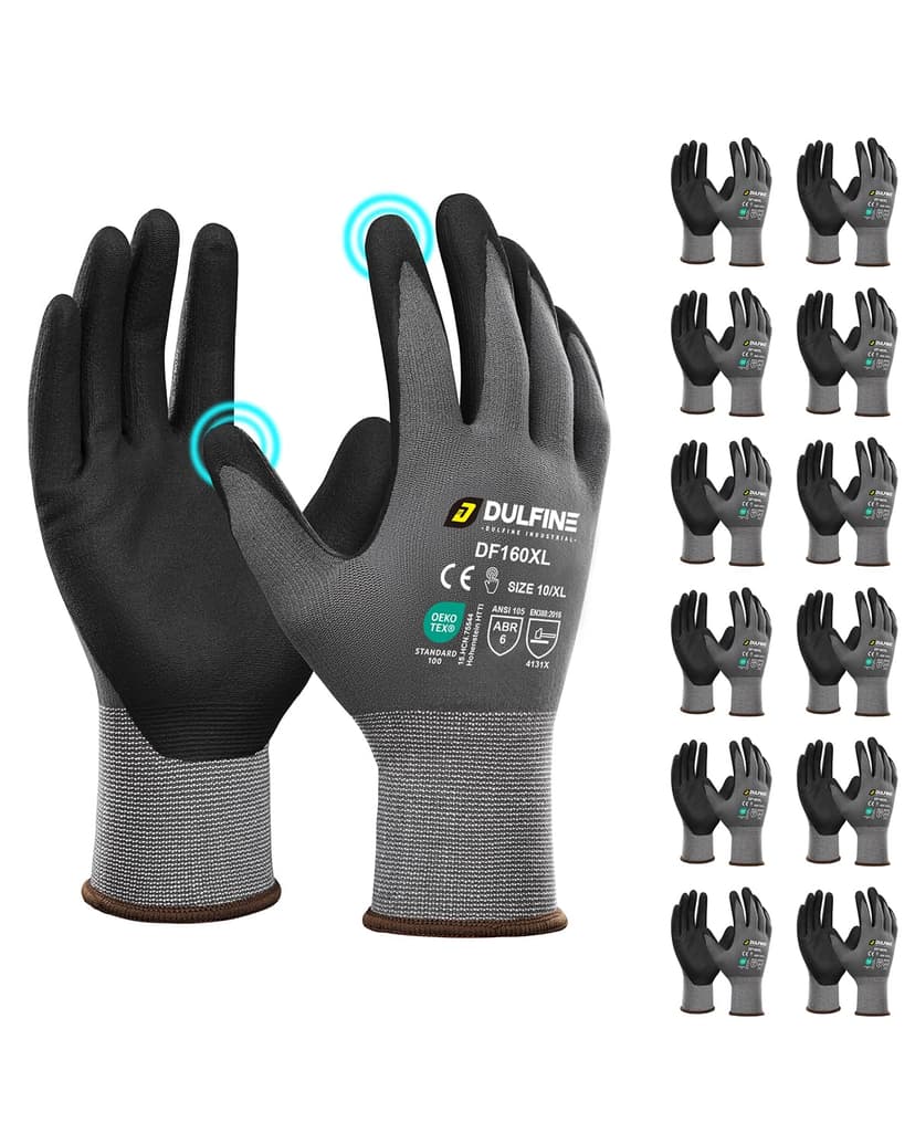 DULFINE MicroFoam Nitrile Coated 3/12/36 Pairs Work Gloves for Men & Women | Strong Grip, Touchscreen, Seamless Nylon Knit, Ideal for General Purpose, Automotive, Home Improvement, Painting