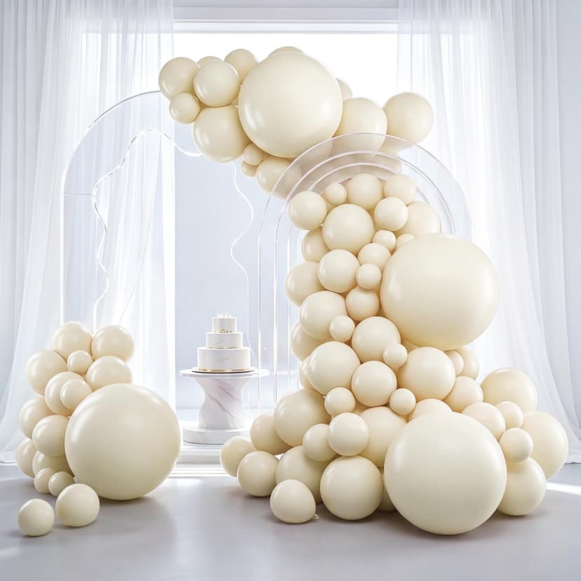 RUBFAC White Balloons Different Sizes Cream White Balloon Arch Kit 129pcs | Ivory White Balloon Garland for Party Decoration Birthday Gender Reveal Wedding Anniversary Baby Shower