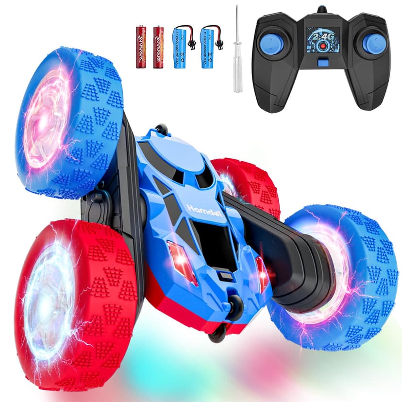 Hamdol Remote Control RC Car for Kids 6-12, High-Speed 4WD Stunt Car with LED Lights & 360° Rotation, 2.4GHz Off-Road Vehicle Toy with Rechargeable Battery, Cool Valentines and Birthday Gift for Boys