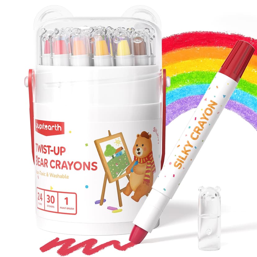 JUPITEARTH Silky Crayons for Toddlers, Twist Crayons, Non-Toxic, 24 Colors | Toddler Crayons, Washable Crayons For Kids Ages 4-8, Ultra-Silky Easy-Grip Art Supplies, Ideal Coloring Gift For Boys & Gir