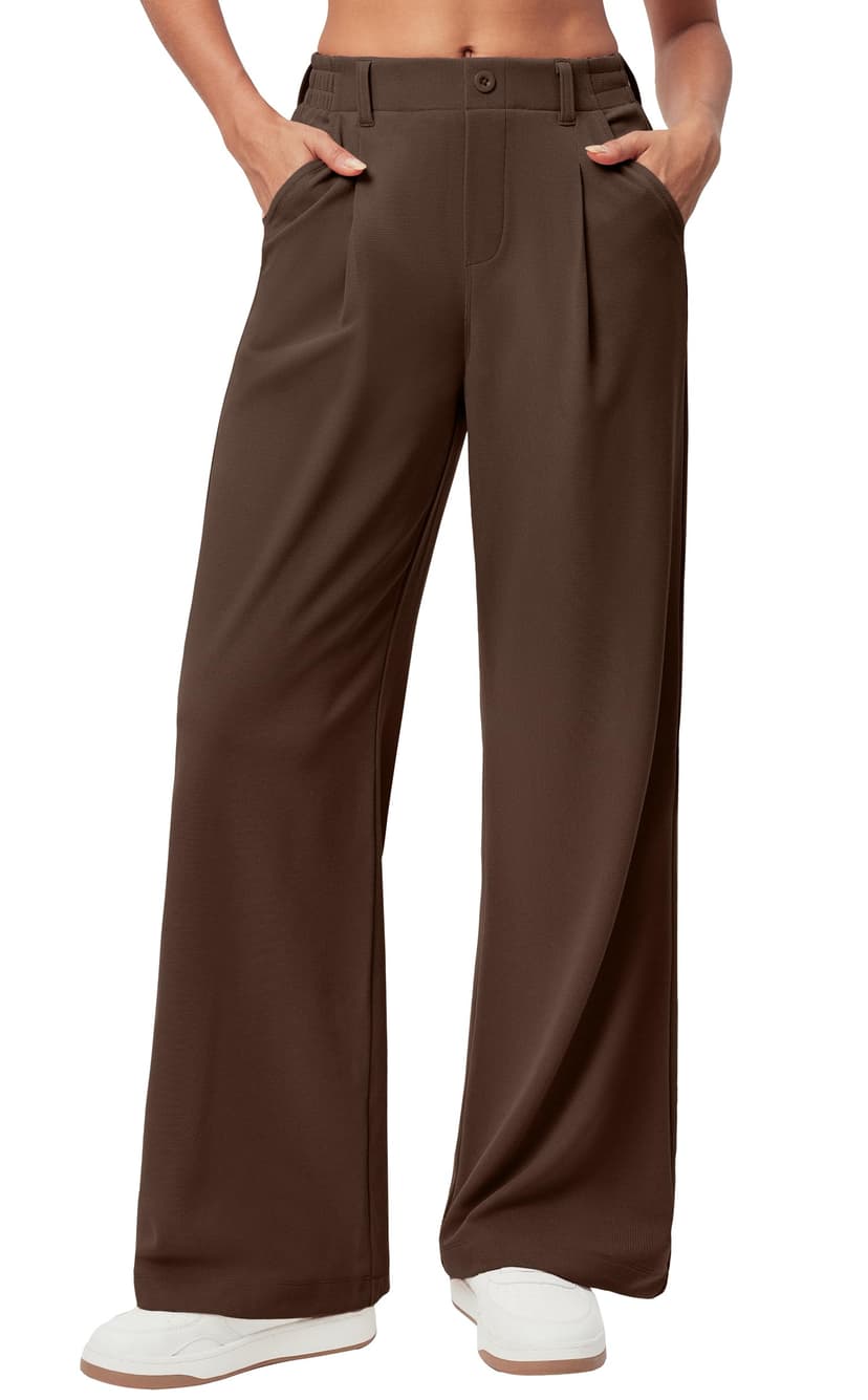 Ewedoos Wide Leg Dress Work Pants for Women Business Casual Office Outfits | Stretchy Pull on Slacks Trousers, Wrinkle-Resistant, 2 Side Pockets, Comfy for All-Day Wear, Business Casual, Travel,Teache