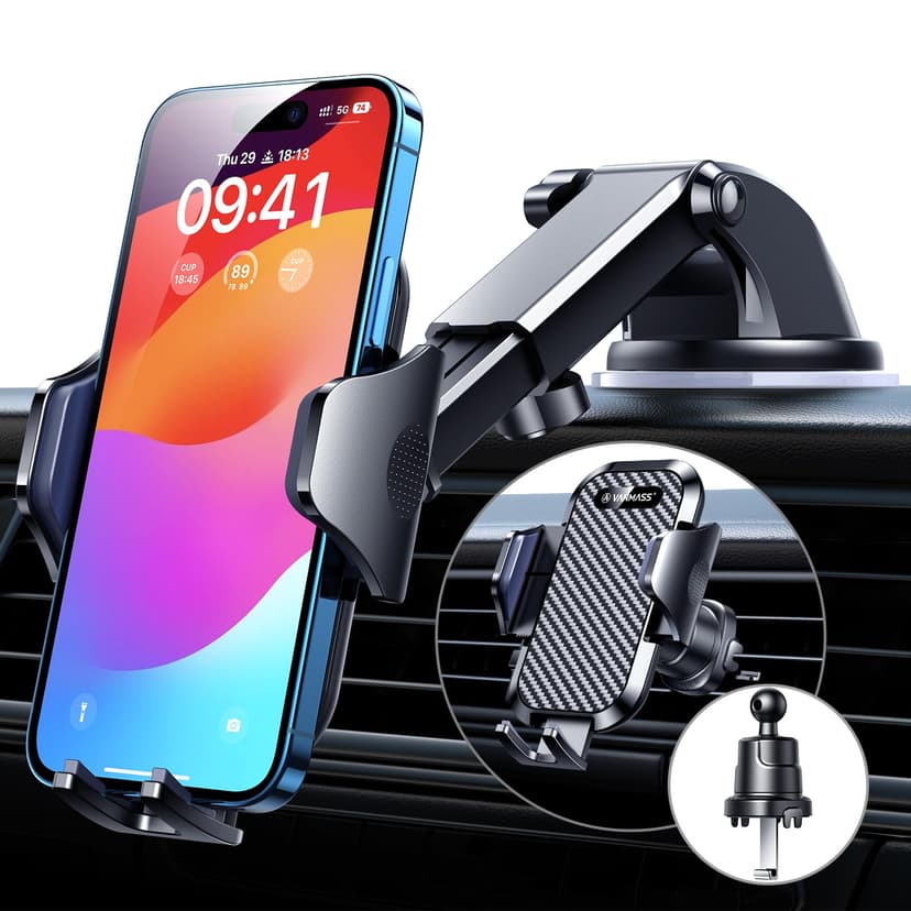 VANMASS Car Dashboard Phone Holder Universal Powerful Suction Cup Mount, Dash Windshield Air Vent Truck Stand Compatible with All Phones Black