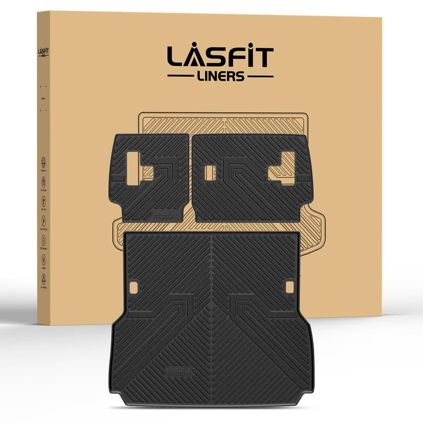 LASFIT Cargo Mat & Seatback Mat for Toyota Land Cruiser 2024-2026 2027, Custom Fit All-Weather TPE Rubber Backrest & Trunk Mats for Land Cruiser Accessories, Easy to Clean, Black