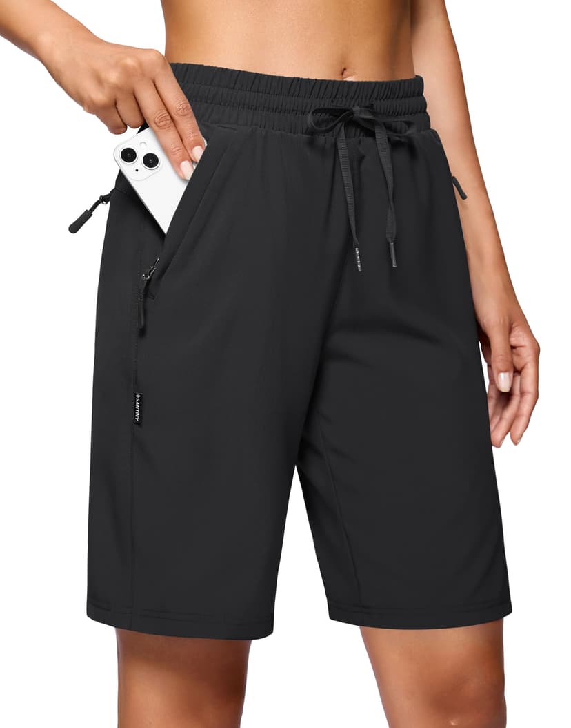 SANTINY Women's 7''/ 9'' Hiking Shorts with 3 Zipper Pockets Lightweight Quick Dry Long Athletic Golf Shorts for Women Casual