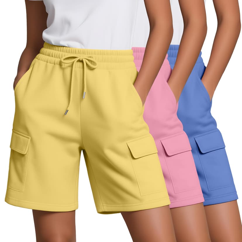 Neer 3 Pack Women's Bermuda Shorts Cargo Knee Length Drawstring Long Shorts Casual Yoga Soccer SweatShorts with 4 Pockets